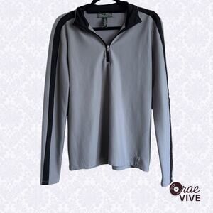 Lauren Active Ralph Lauren L 1/4 Zip Top Grey Black Waffle Knit Stretch